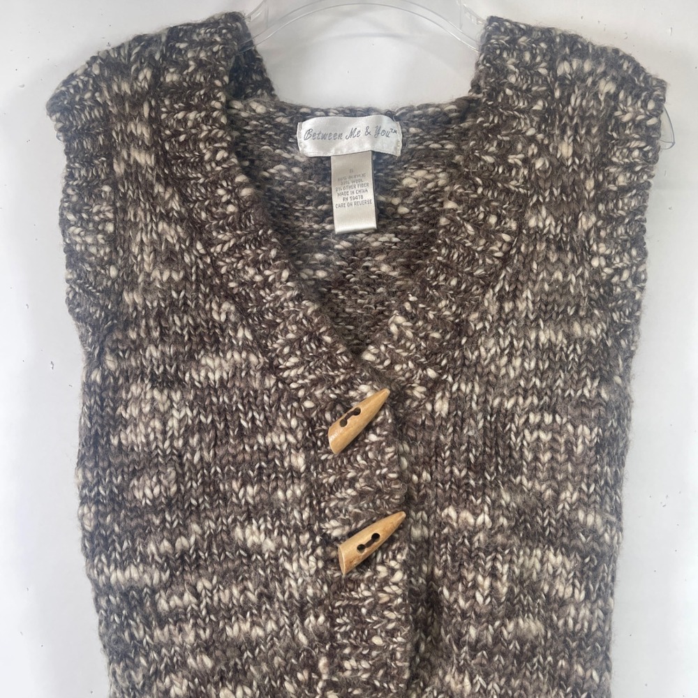 Between Me & You Wool Blend Knit Sleeveless Vest Hooded Brown‎ Cream Small